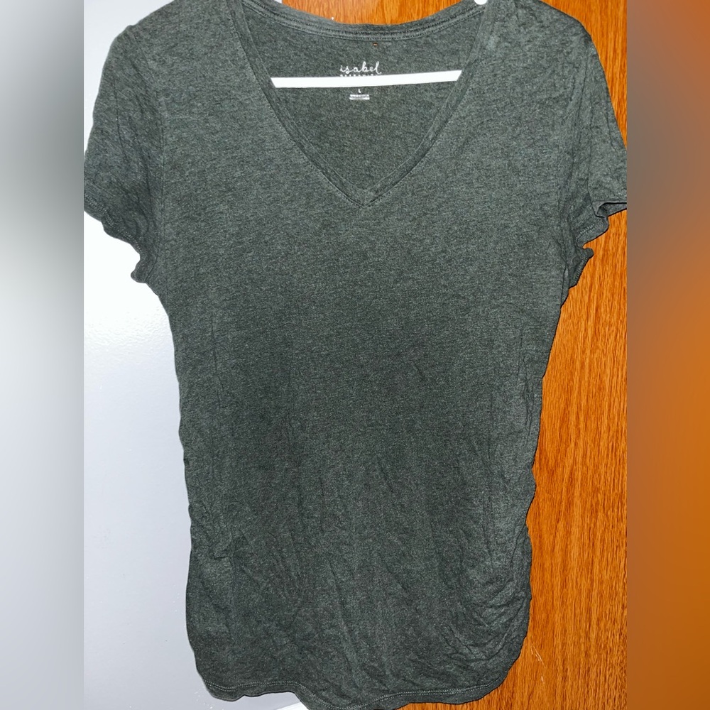 Women's Maternity Dark Green V-Neck T-Shirt